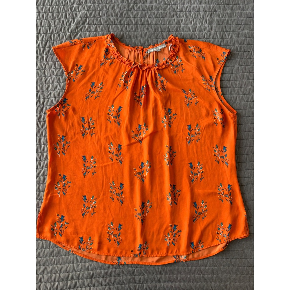 Daniel Rainn Orange Floral Ruffle Neck Sleeveless Blouse XXL D16908PR1 - Picture 2 of 8